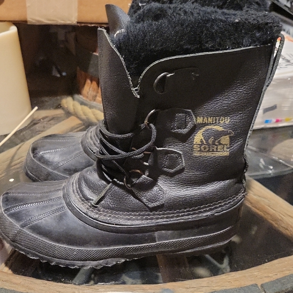 Sorel Black Lace-Up Winter Boots with Gold Logo
